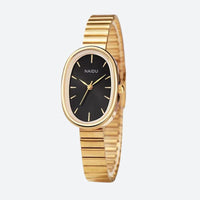 Women's Oval Gold Quartz Watch with Wide Minimalist Bracelet