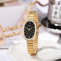 Women's Oval Gold Quartz Watch with Wide Minimalist Bracelet