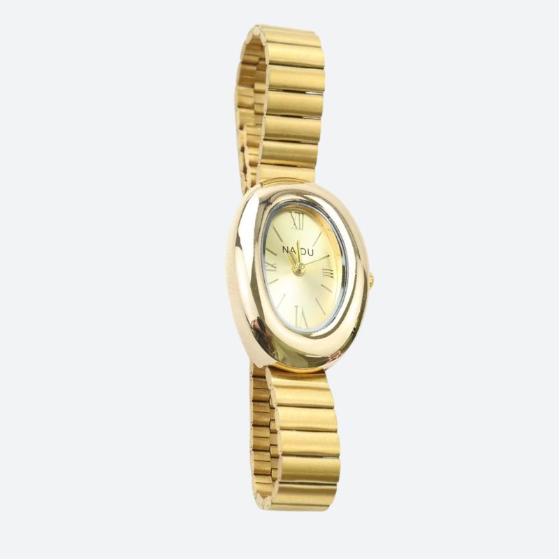 Women's Oval Gold Watch with Alloy Bracelet, Small Quartz Dial
