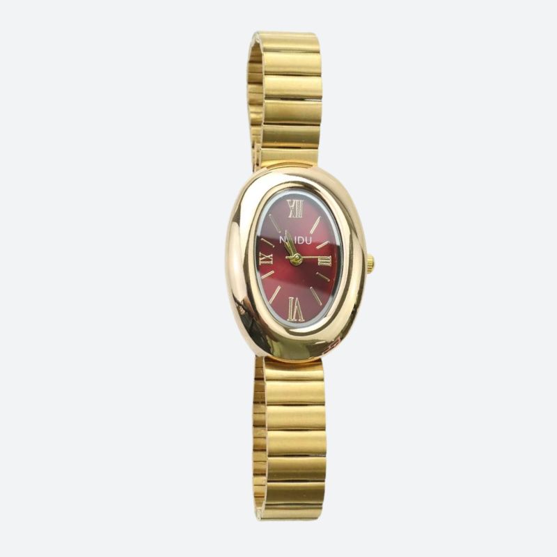 Women's Oval Gold Watch with Alloy Bracelet, Small Quartz Dial Image