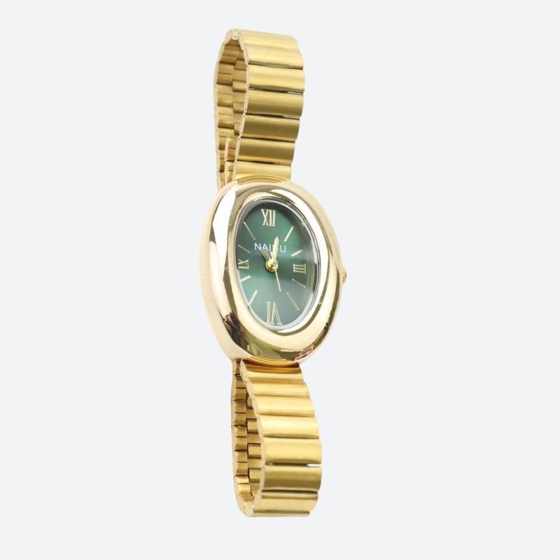 Women's Oval Gold Watch with Alloy Bracelet, Small Quartz Dial Image