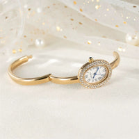 Women's Oval Gold Rhinestone Watch with Roman Numeral Dial, Quartz Movement