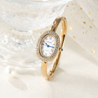 Women's Oval Gold Rhinestone Watch with Roman Numeral Dial, Quartz Movement