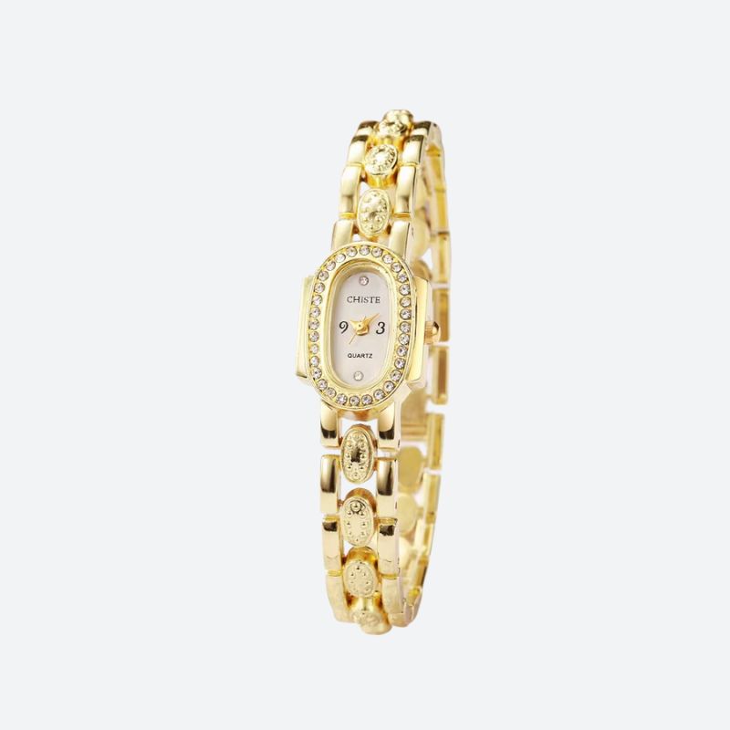 Elegant Women's Quartz Watch with Oval Dial Set with Rhinestones and Crystals Image