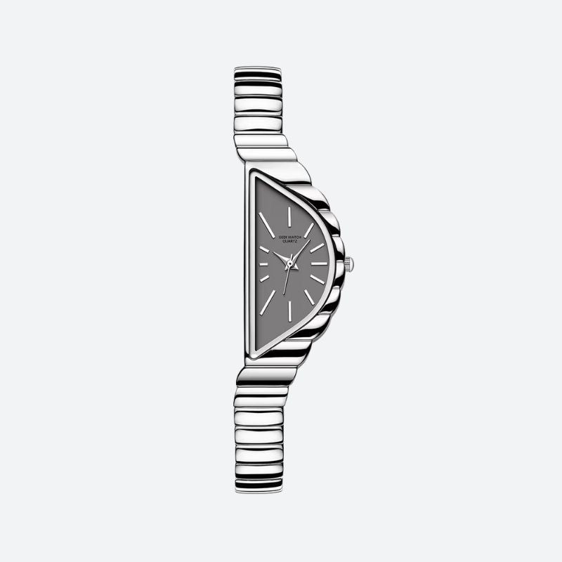 Elegant Women's Quartz Watch with Triangular Dial and Rigid Wavy Bracelet