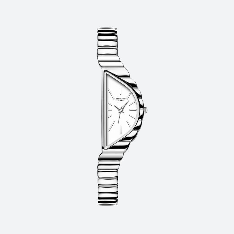 Elegant Women's Quartz Watch with Triangular Dial and Rigid Wavy Bracelet