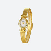 Elegant Women's Quartz Watch with Small Oval Dial and Braided Mesh Bracelet