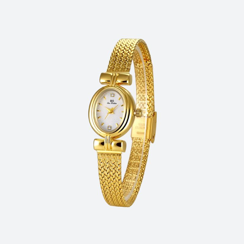 Elegant Women's Quartz Watch with Small Oval Dial and Braided Mesh Bracelet