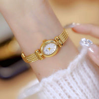Elegant Women's Quartz Watch with Small Oval Dial and Braided Mesh Bracelet