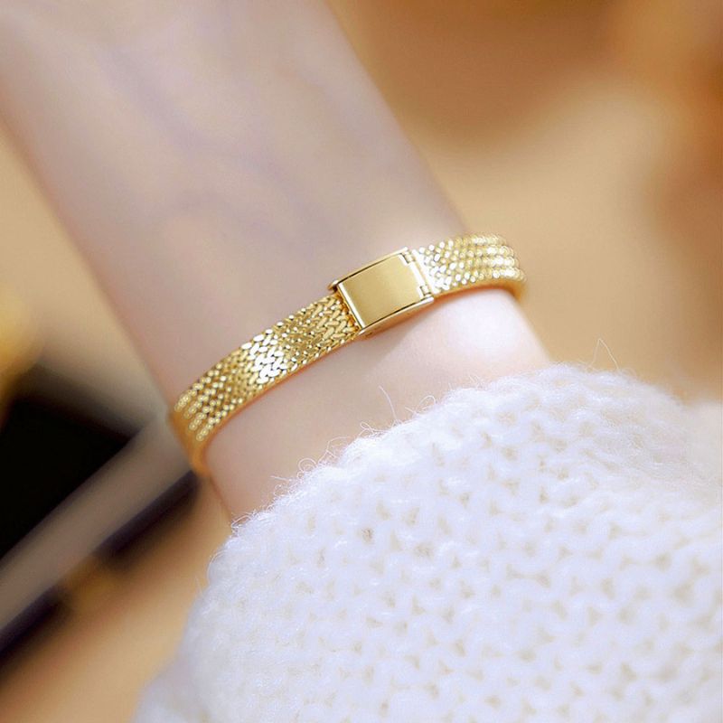 Elegant Women's Quartz Watch with Small Oval Dial and Braided Mesh Bracelet