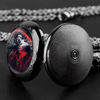 Men's Quartz Pocket Watch, Engraved Animal Design