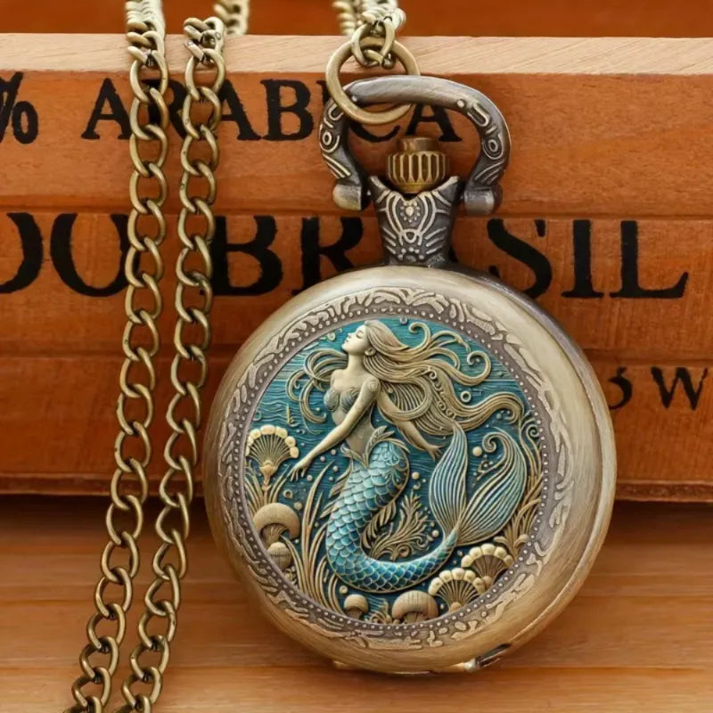 Vintage Bronze Mermaid Men's Pocket Watch