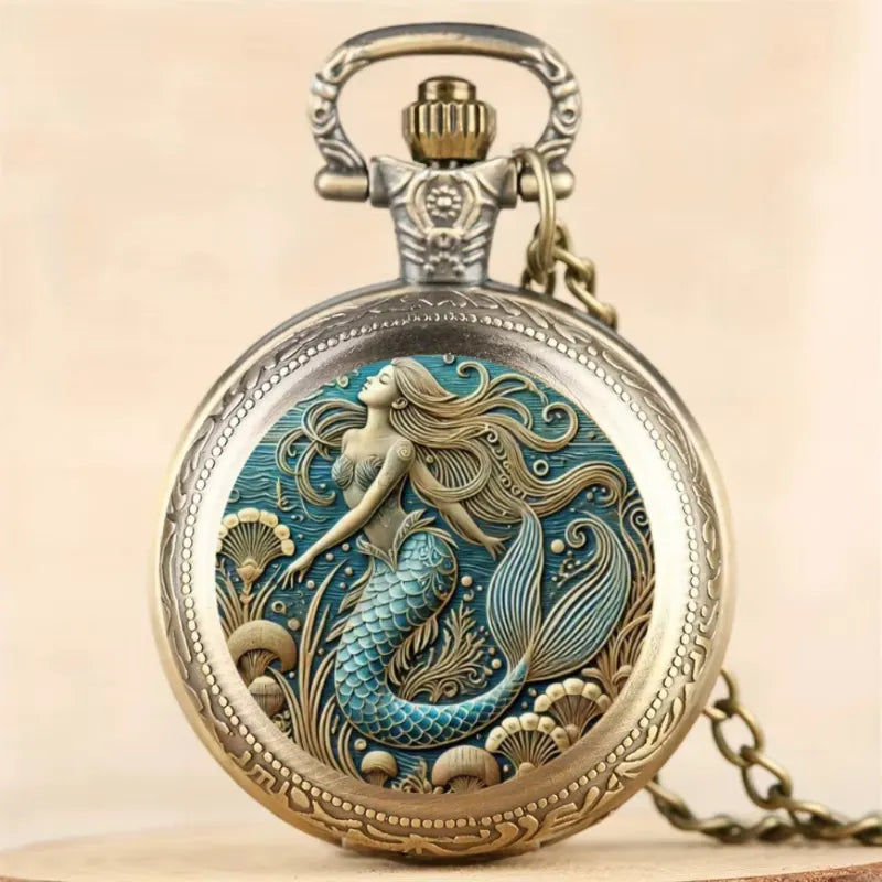 Vintage Bronze Mermaid Men's Pocket Watch