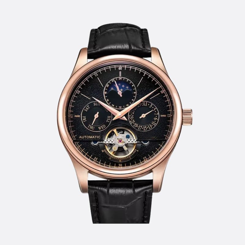 Men's Automatic Watch with Moon Phase and Tourbillon