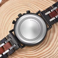 Men's Chronograph Watch in Wood and Steel, Multifunction Quartz Movement
