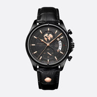 Men's Round Quartz Watch, Grey Leather, Luminous Date
