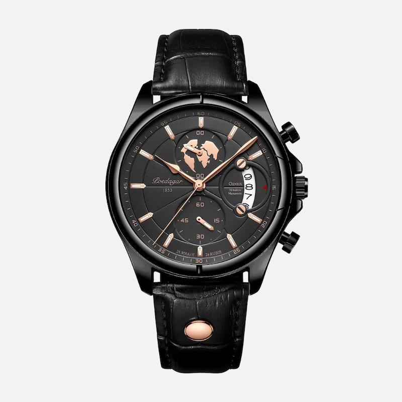 Men's Round Quartz Watch, Grey Leather, Luminous Date Image