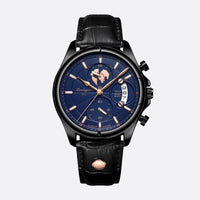 Men's Round Quartz Watch, Grey Leather, Luminous Date