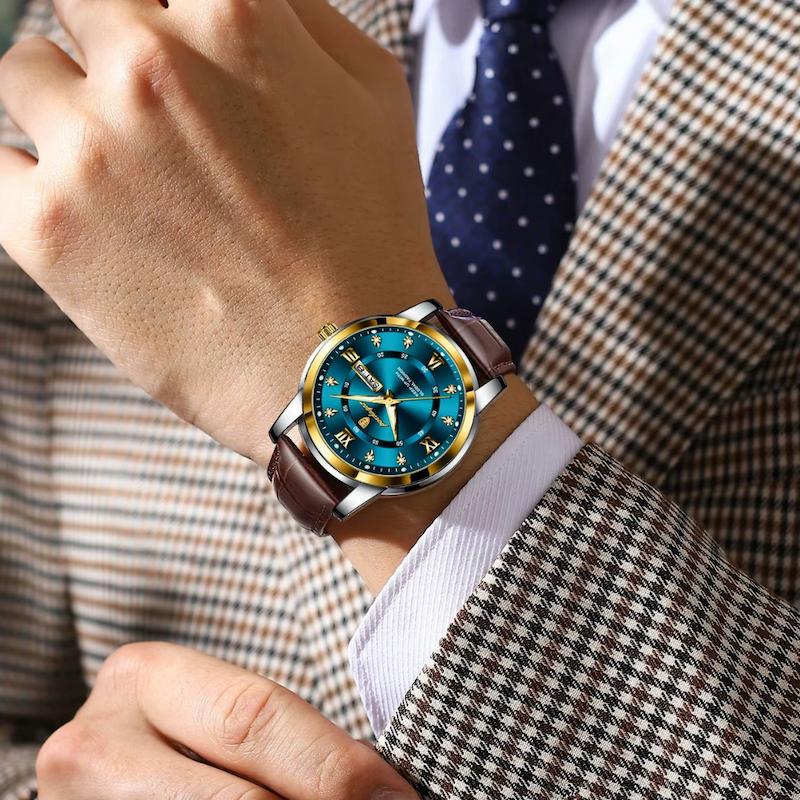 Elegant Men's Quartz Watch with Leather Strap