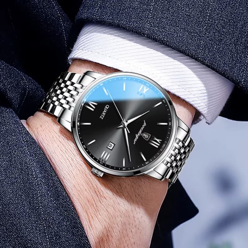 Ultra-Thin Men's Watch in Steel, Minimalist Design