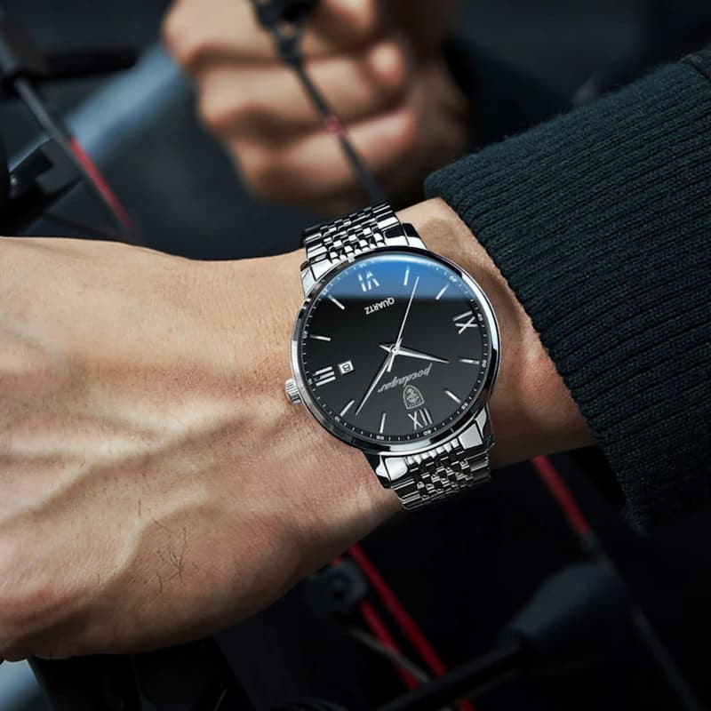 Ultra-Thin Men's Watch in Steel, Minimalist Design
