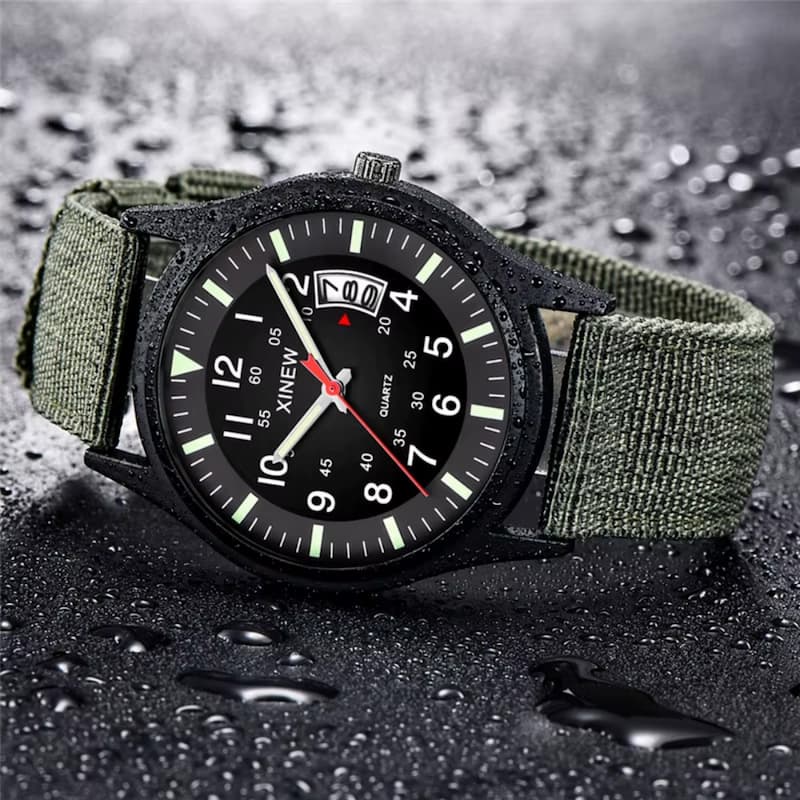 Men's Vintage Military Quartz Watch with Nylon Strap, 41mm
