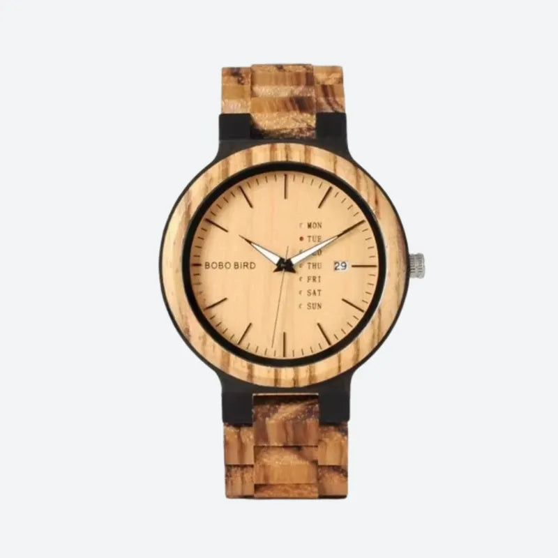Men's Watch in Natural Wood, Multifunctional Dial