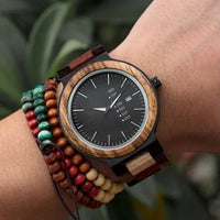 Men's Watch in Natural Wood, Multifunctional Dial