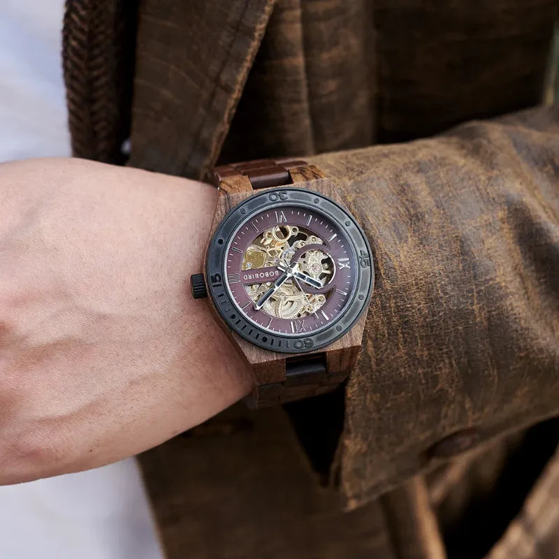 Men's Wooden Mechanical Watch - Natural Craftsmanship