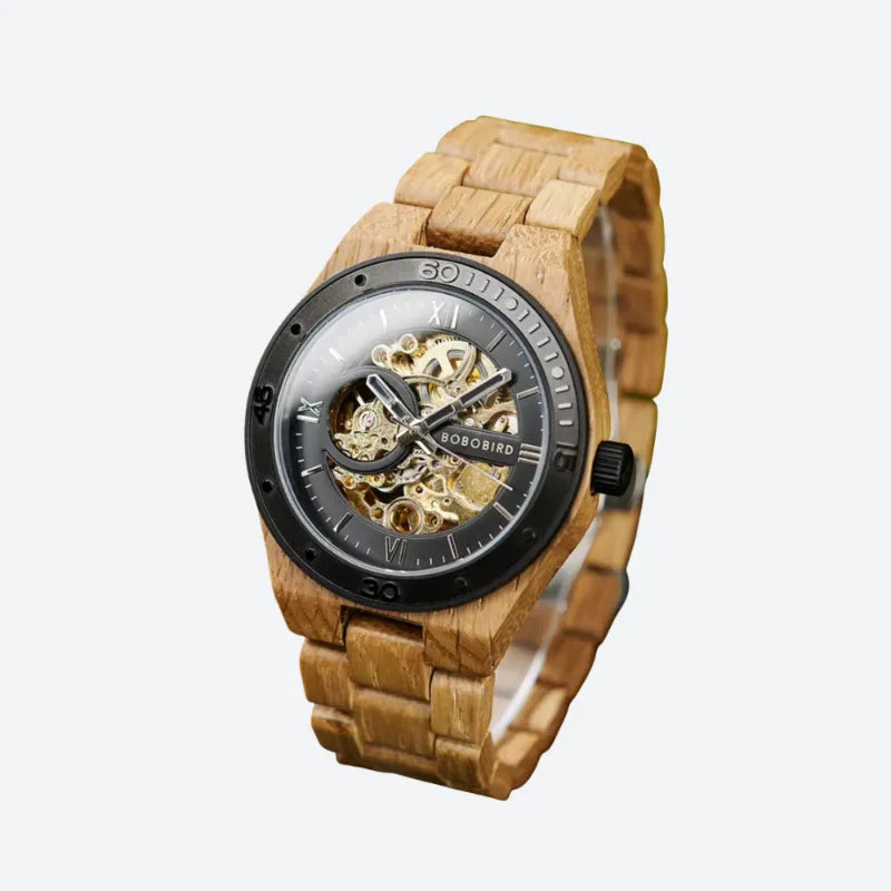 Men's Wooden Mechanical Watch - Natural Craftsmanship