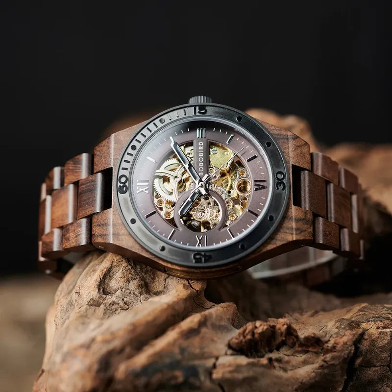 Men's Wooden Mechanical Watch - Natural Craftsmanship
