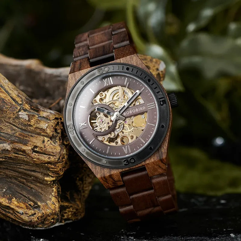 Men's Wooden Mechanical Watch - Natural Craftsmanship