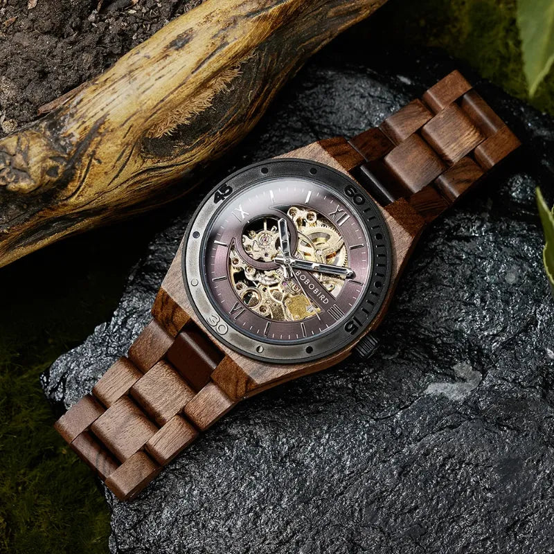 Men's Wooden Mechanical Watch - Natural Craftsmanship