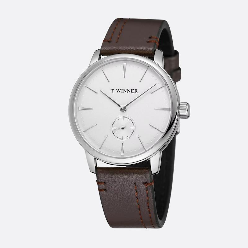 Men's Mechanical Watch with Leather Strap, Manual Winding