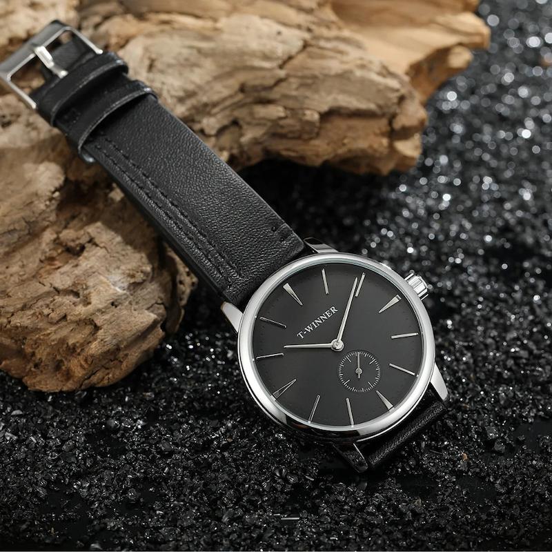 Men's Mechanical Watch with Leather Strap, Manual Winding