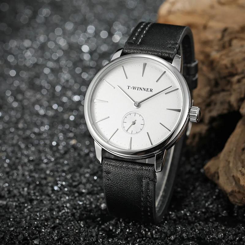 Men's Mechanical Watch with Leather Strap, Manual Winding