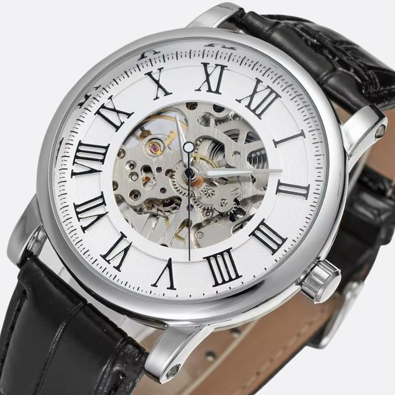 Men's Mechanical Watch with Roman Numerals, Manual Winding