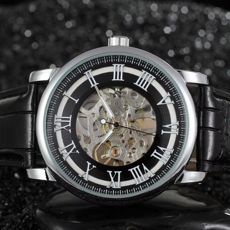 Men's Mechanical Watch with Roman Numerals, Manual Winding