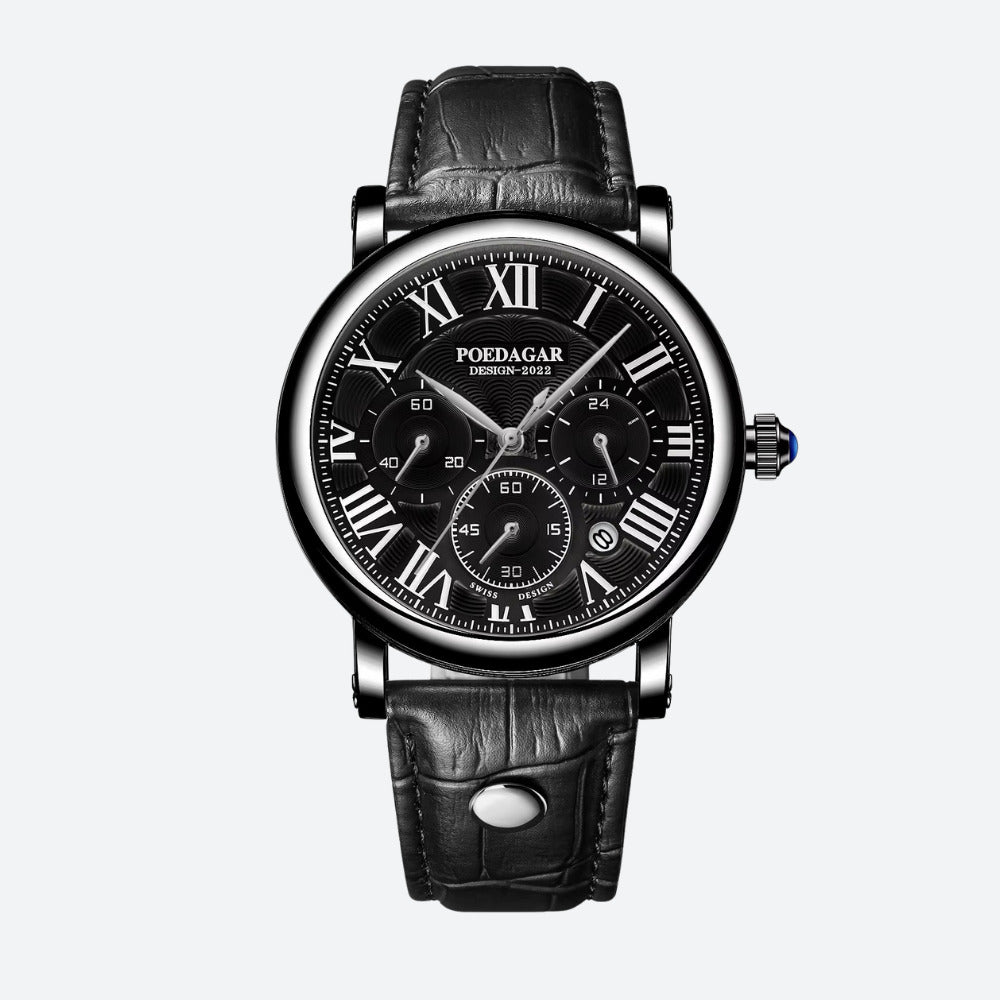 Men's Round Chronograph Quartz Watch with Roman Numerals