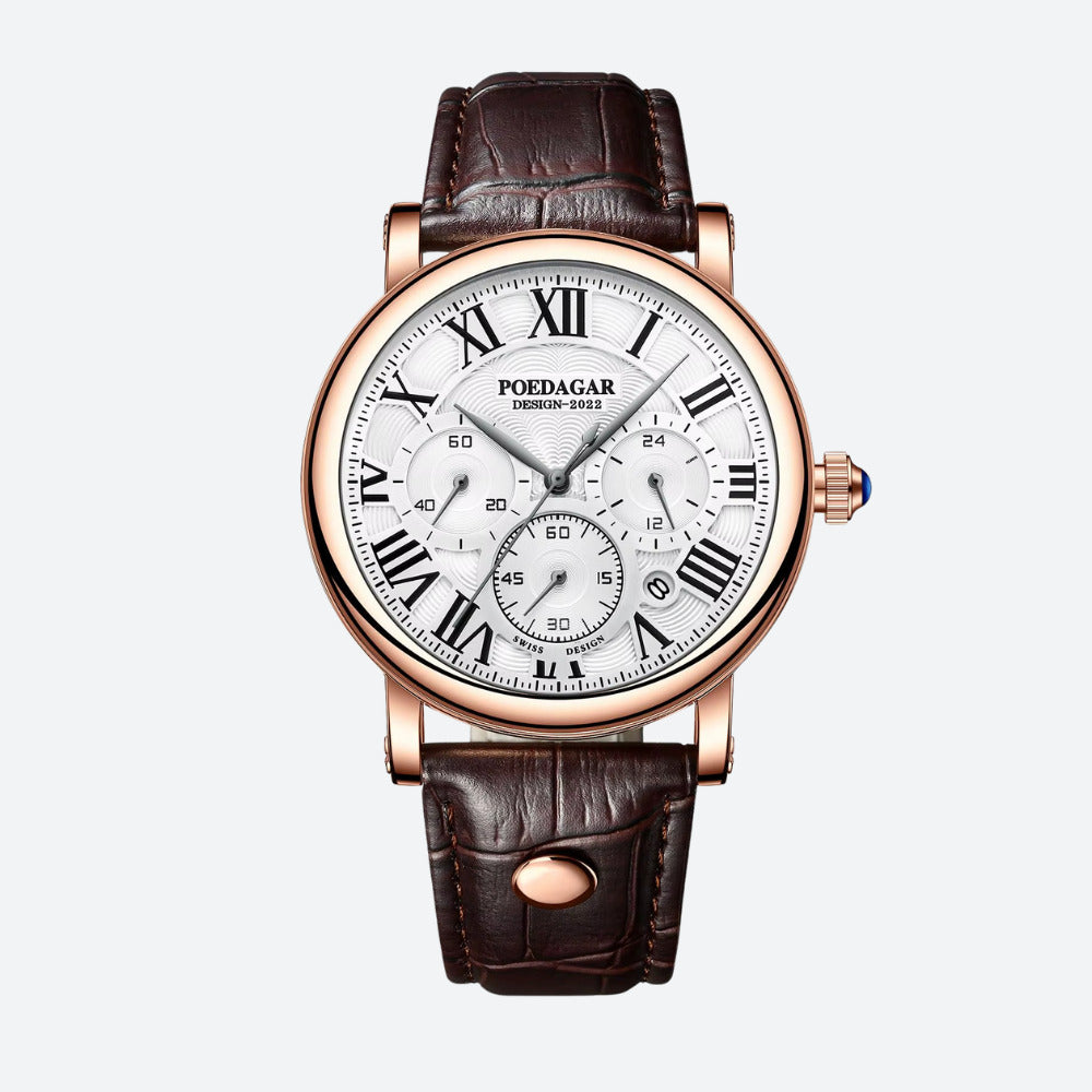 Men's Round Chronograph Quartz Watch with Roman Numerals Image