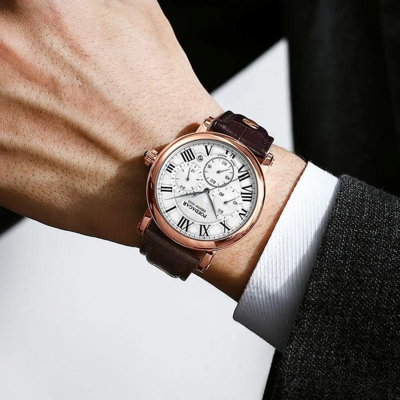Men's Round Chronograph Quartz Watch with Roman Numerals
