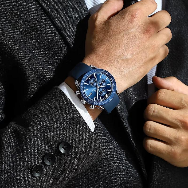 Men's Round Chronograph Quartz Watch with Silicone