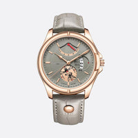 Men's Round Leather Quartz Watch with Date - Elegant