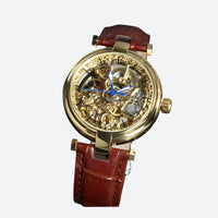 Women's Automatic Skeleton Watch in Brown Leather