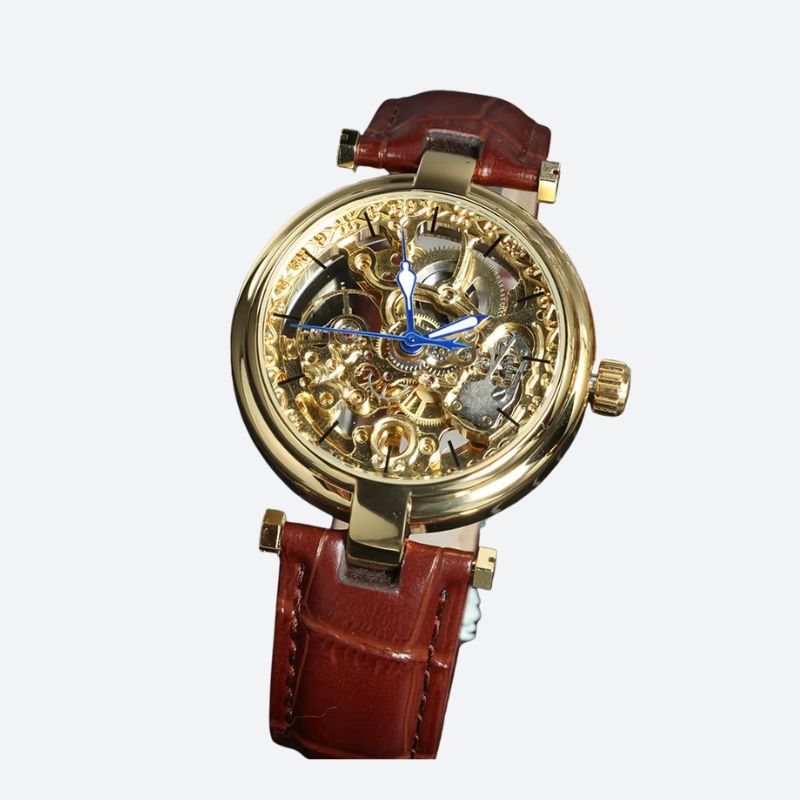 Women's Automatic Skeleton Watch in Brown Leather
