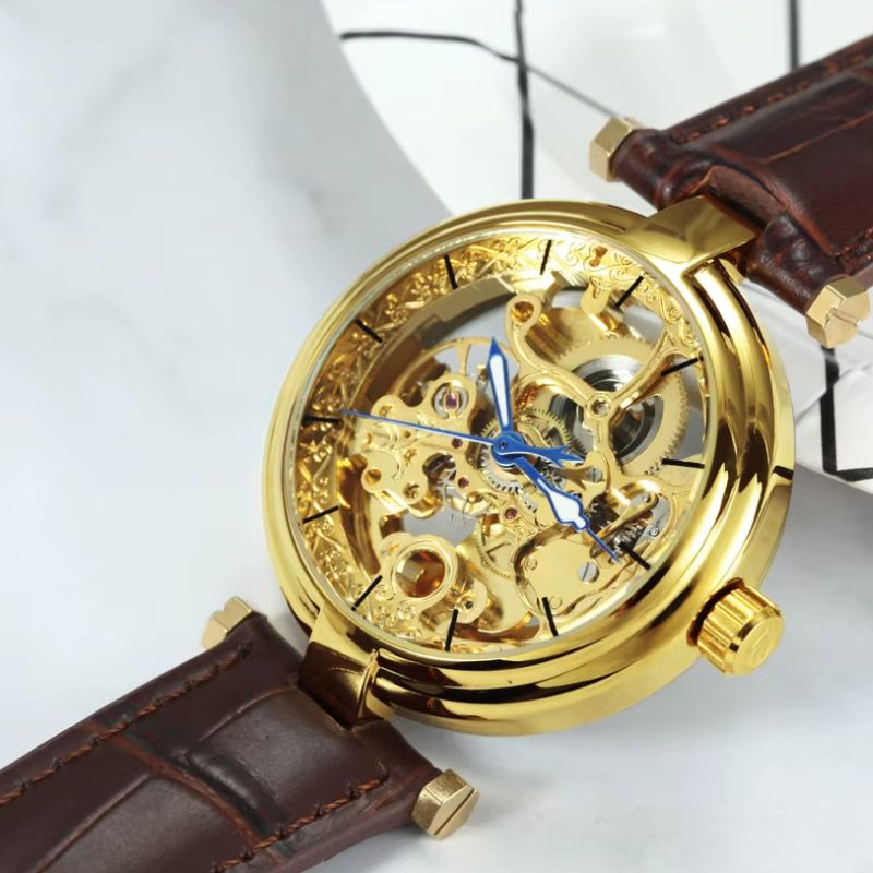 Women's Automatic Skeleton Watch in Brown Leather