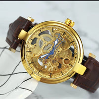 Women's Automatic Skeleton Watch in Brown Leather