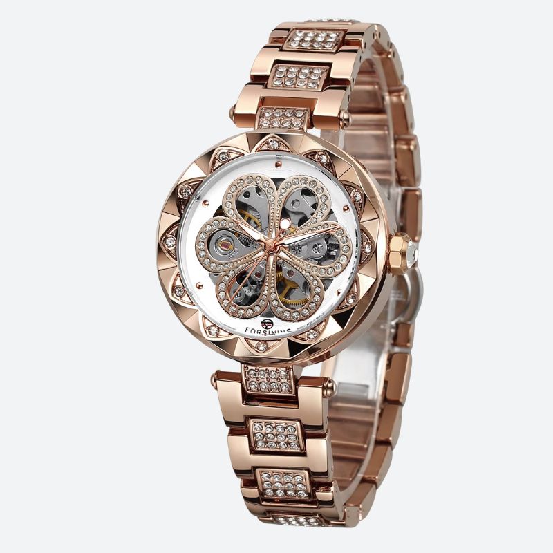 Women's Skeleton Watch - Metal & Rhinestones - 3