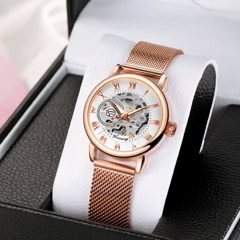 Round Metal Skeleton Watch for Women