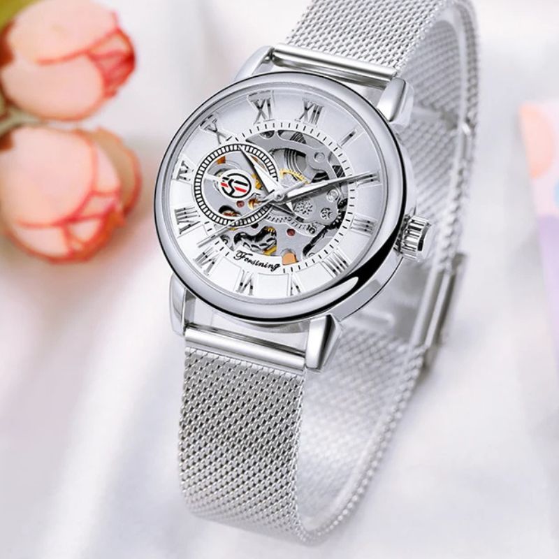 Round Metal Skeleton Watch for Women